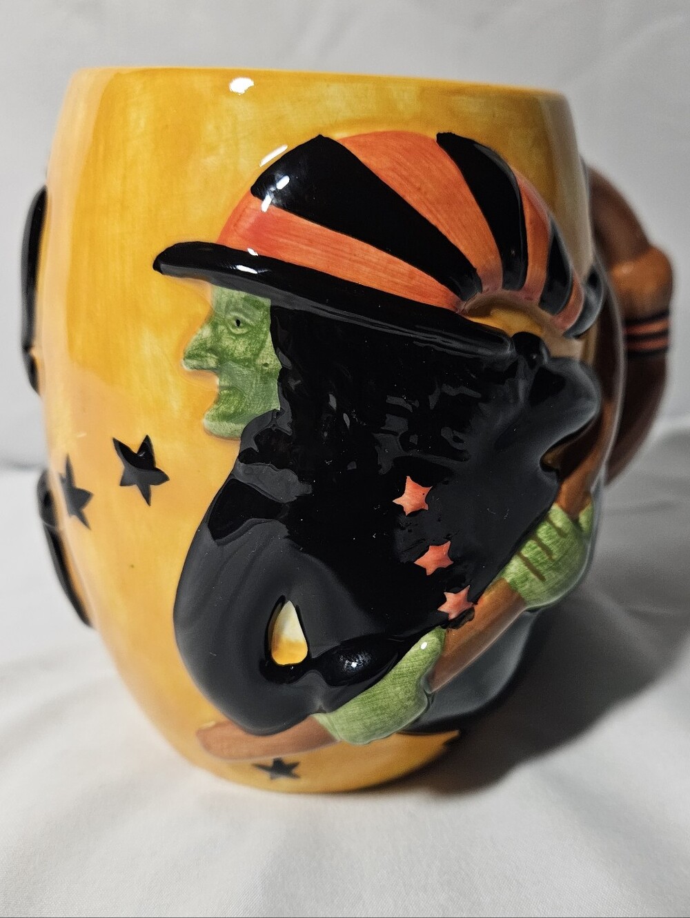 Vintage 3D Witch Ceramic Mug Sculpted Broom Handle